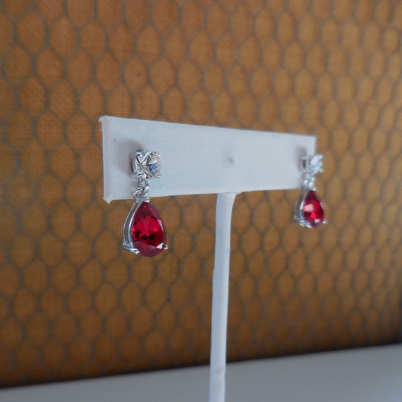 Vintage Small Simulated Ruby and White Cubic Zirz… - image 2