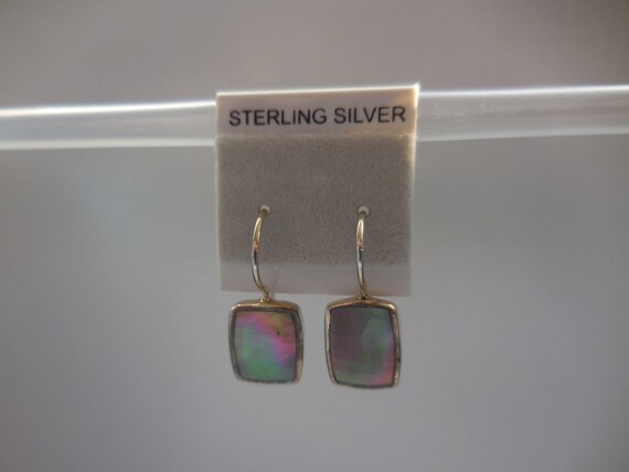 Iridescent Rainbow Square Dangle Abalone Post Ear… - image 4