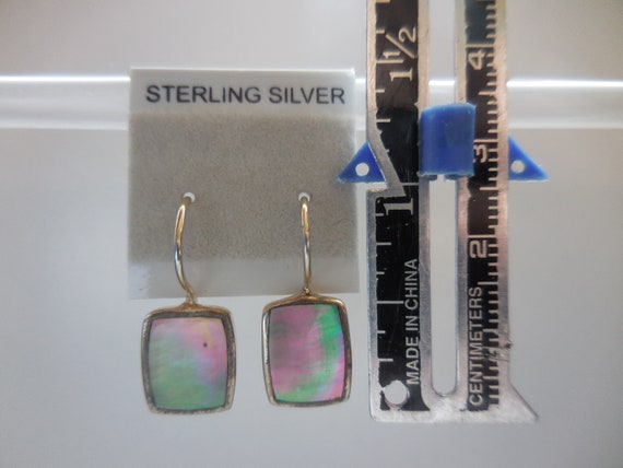 Iridescent Rainbow Square Dangle Abalone Post Ear… - image 8