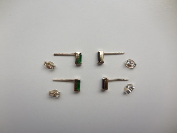 Small Green and Red Gemstone Rectangular Post Ear… - image 6