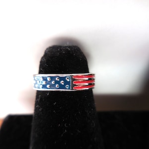American Flag USA Enamel Toe Ring 925 Sterling Silver * Raised Stars