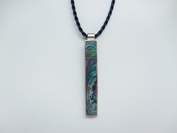 Long Rectangular Rectangle Shape Abalone Pendant … - image 2