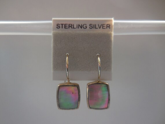 Iridescent Rainbow Square Dangle Abalone Post Ear… - image 10