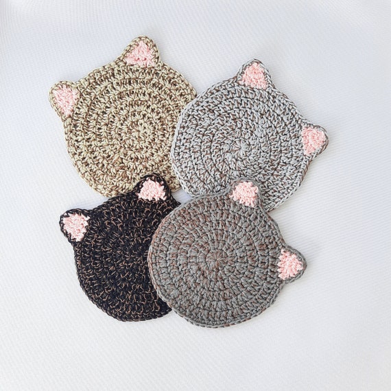 Round coasters cat coasters knitted coasters for cat Etsy