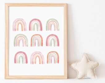 Rainbow Boho Nursery Print Set Printable Wall Art Rainbow Nursery Decor Playroom Wall Art Digital Print Baby Room Decor Gender Neutral Art