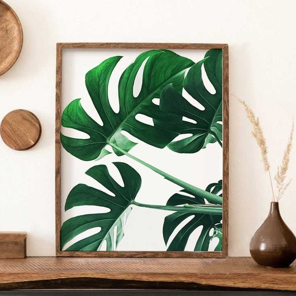 Monstera Leaf Print, Printable Wall Art, Monstera Photography, Green Leaf Wall Art, Large Wall Art, Tropical Leaf Decor, Boho Plant Poster