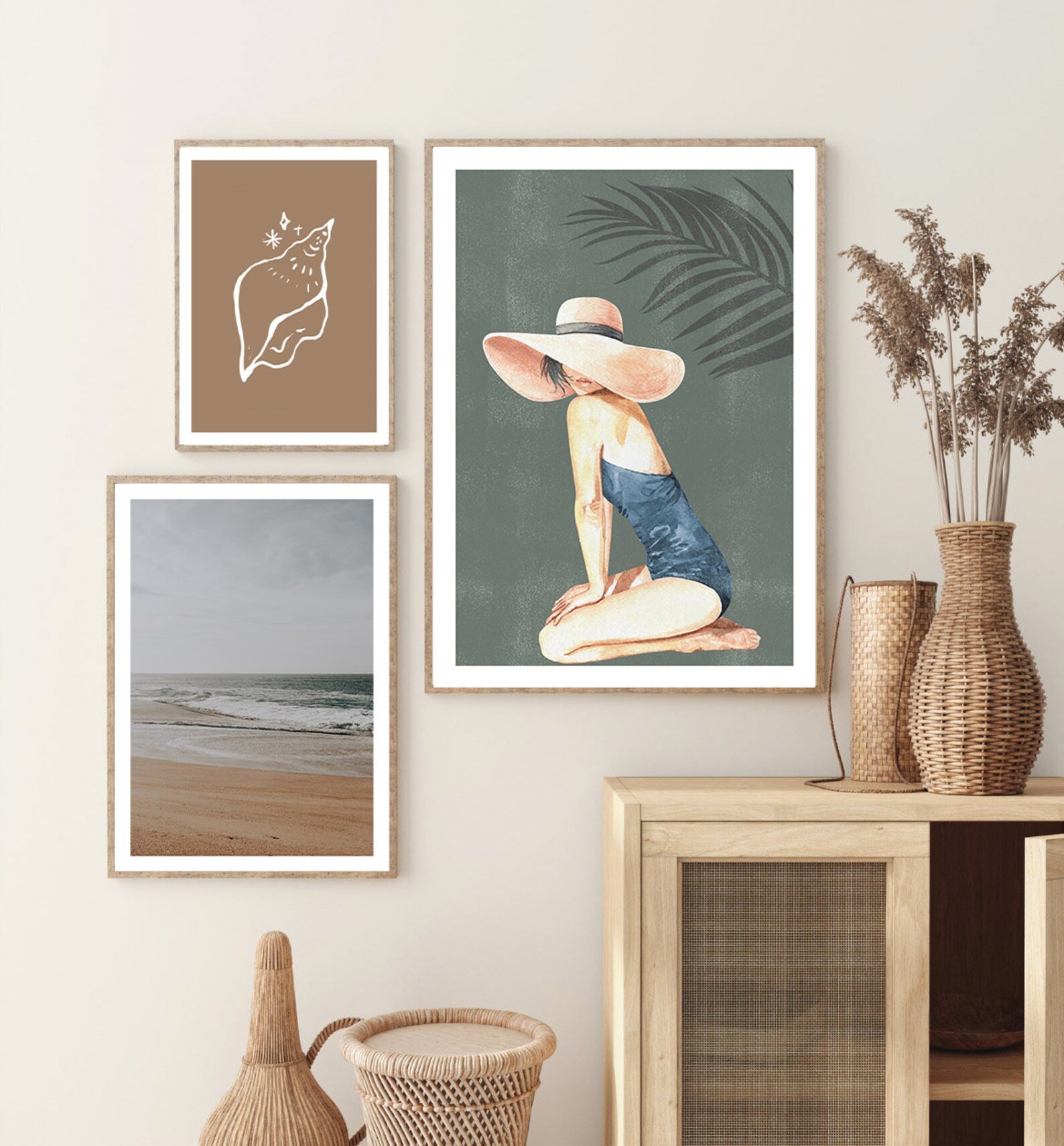Boho Beach Gallery Wall Set of 5, Coastal Wall Art, Printable Wall Art