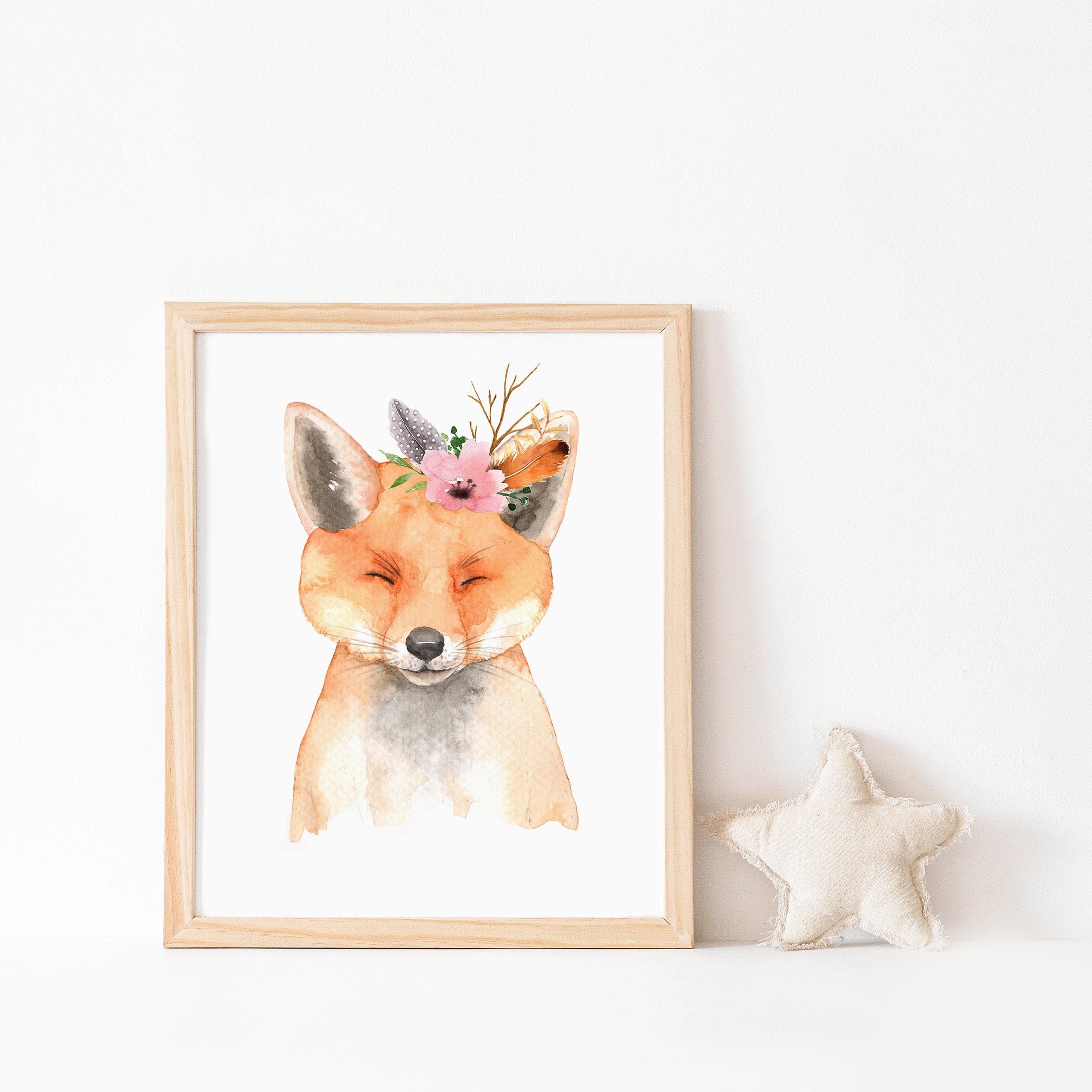 Fox Nursery Print Boho Nursery Decor Woodland Animals Playroom Wall Art