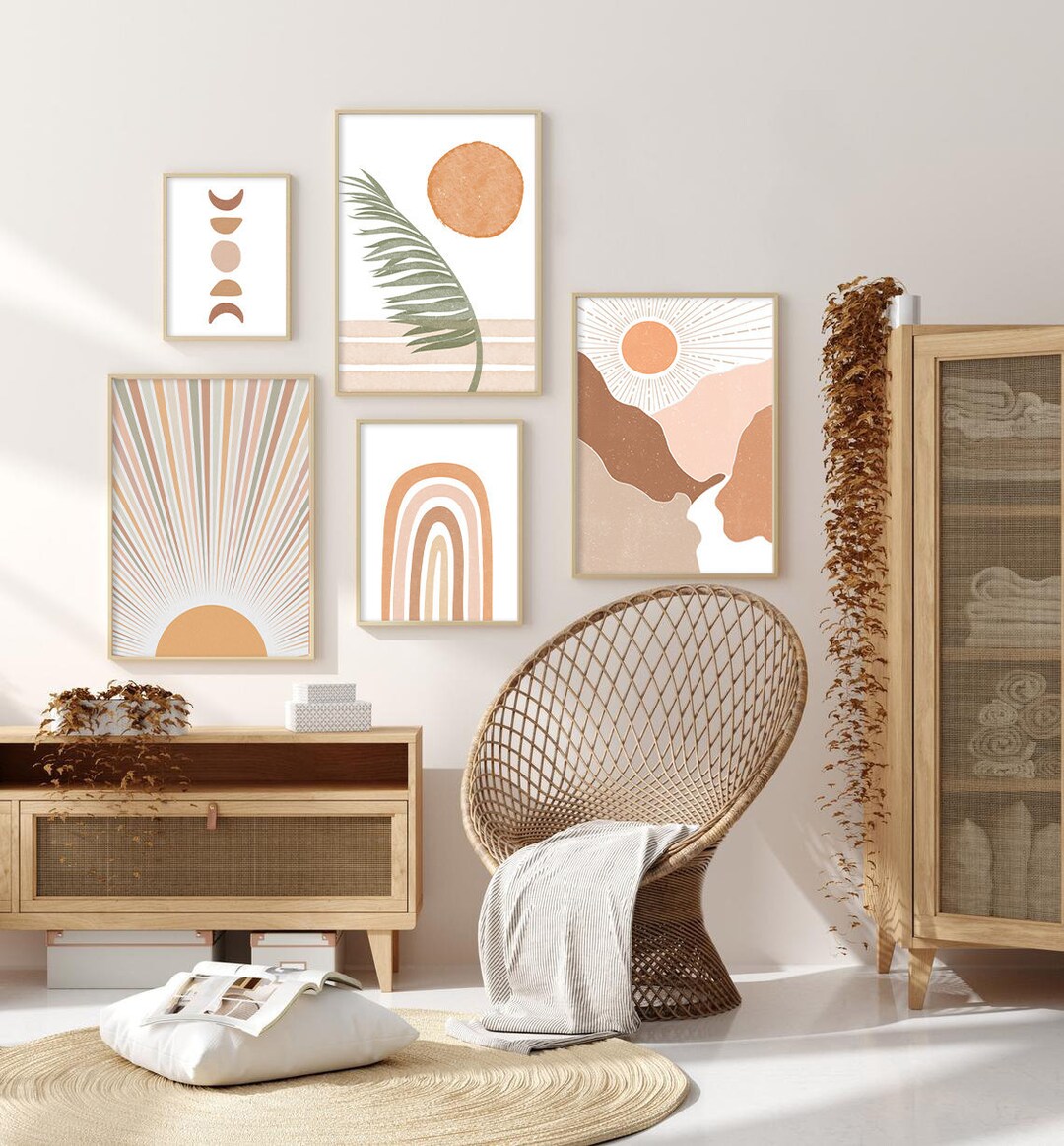 Boho Wall Art Set of 5, Printable Wall Art, Abstract Gallery Wall ...