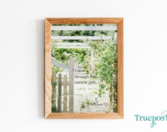 Scripture Wall Art, Bible Verse Printable Wall Art, Faith Based Digital Download, Matthew 7:13