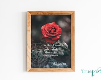 Scripture Wall Art, Bible Verse Printable Art, Digital Download, Philippians 4:11