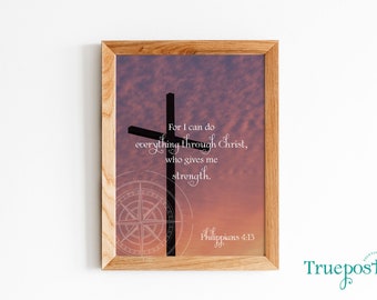 Scripture Wall Art, Philippians 4:13, Bible Verse Print, Printable Scripture Wall Art