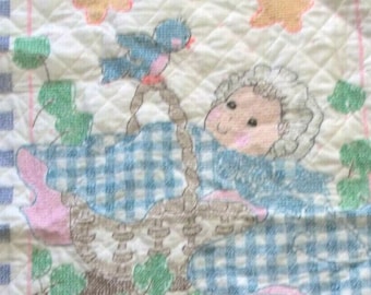 handmade Baby gift Cross Stitch Baby BLANKET blue birds nursery CRIB COVER Quilt finished infant newborn Nursery decor