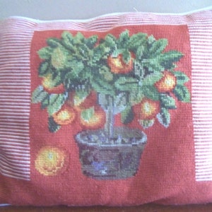 Chinoiserie Tuscan botanical citrus TOPIARY needlepoint ACCENT PILLOW throw bed chair sofa fruit Orange