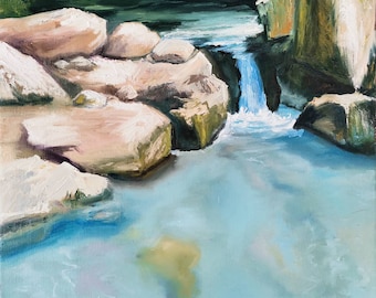 Waterfall. River. Nature. Crete. Oil painting Wall Art Painting Pallete knife technique Original Art 40x50 sm (16"x20")