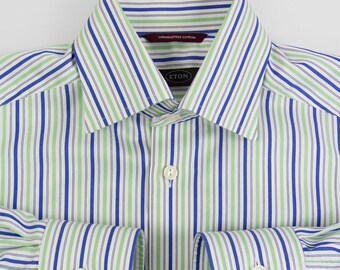 ETON Striped Tailored Dress Shirt, Men's Size 38 15, Wrinkle Free Cotton