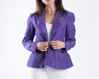 Giorgio Armani Silk and Linen Purple Fancy Blazer Jacket, SIZE S