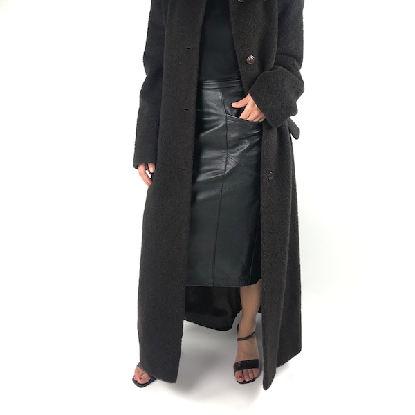 M.K. EMKAY m.k. m.femme Alpaga Wool Brown Long Coat, Taille L, US 12