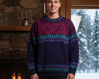 Suéter de lana gruesa con cuello redondo y reno de Dale of Norway (talla XL para hombre)