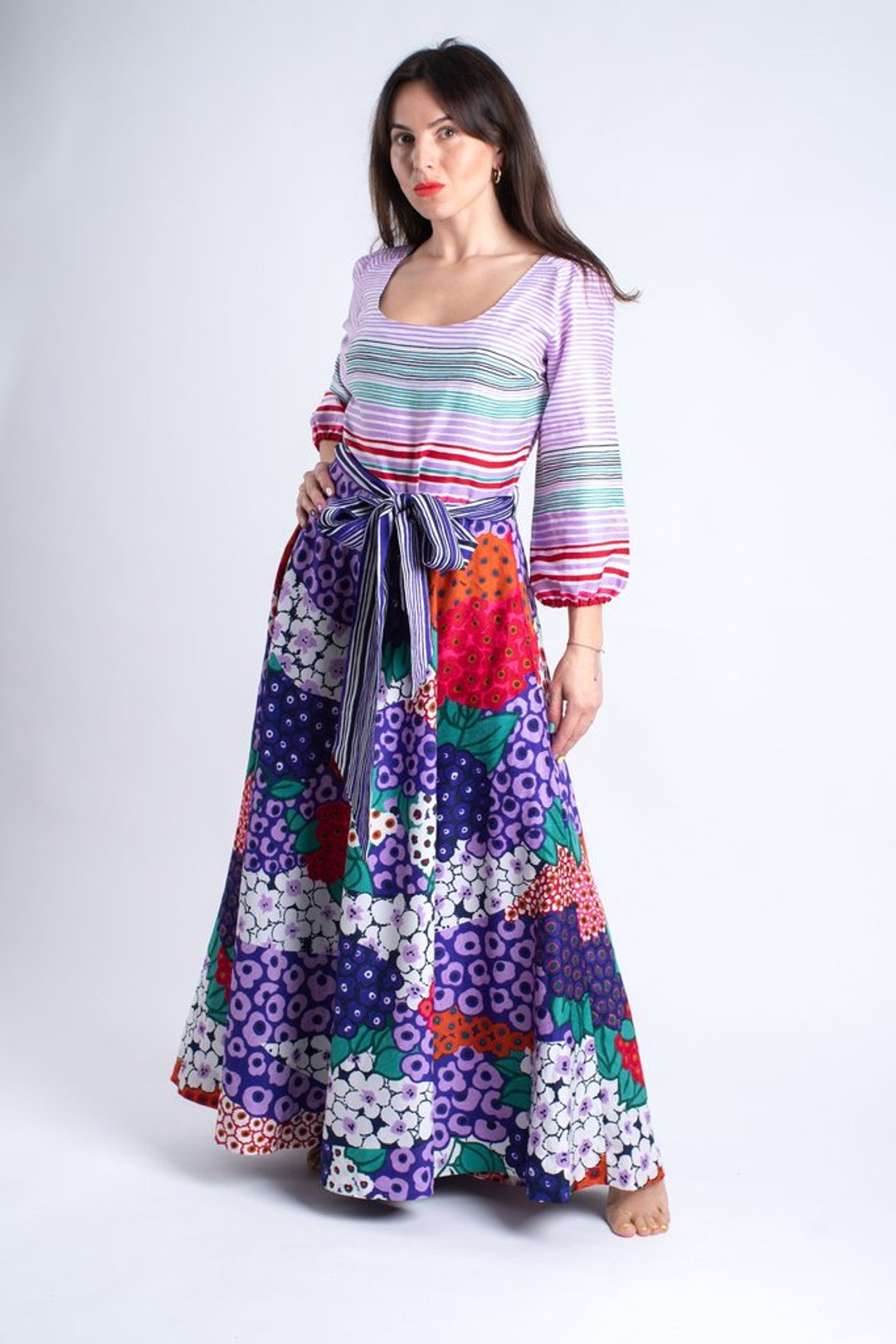 Lanvin Paris 1970s Floral Maxi Dress, Vintage French Summer Dress
