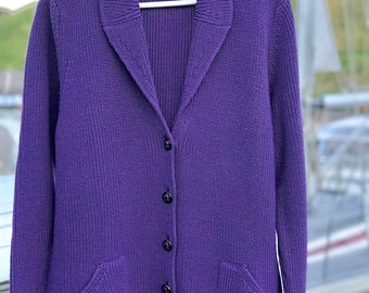GREEN COAST Merino Wool Blend Cardigan, Women's M, Ultra Violet, Made in Italy