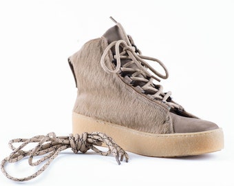 Filippa K Fur Laced Nubuck Leather Ankle Boots, US 7, EU 37