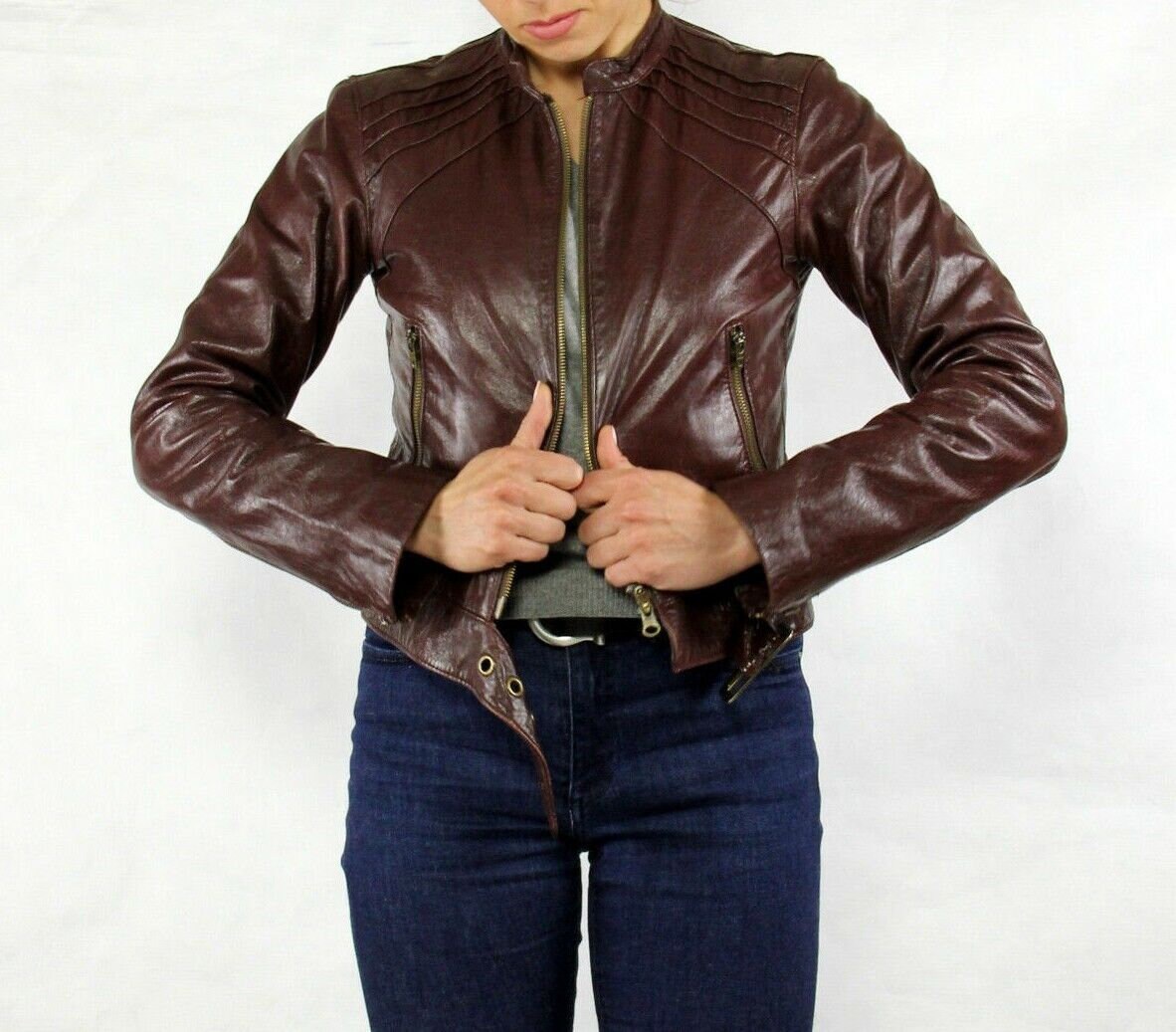 BEBE Dark Burgundy Cafe Racer Style 