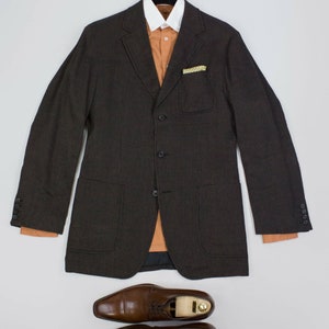 HUGO BOSS Radcliffe Linen Striped Brown Blazer Jacket Sport Coat, US 40R