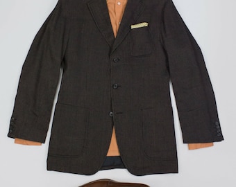 HUGO BOSS Radcliffe Linen Striped Brown Blazer Jacket Sport Coat, US 40R
