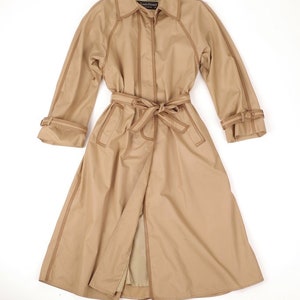 Louis Feraud Vintage Khaki Brown Trench Coat w/ Leather Details, Women's M imagem 3