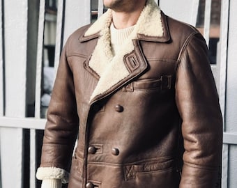 Dark Brown Double Breasted Sheepskin Shearling Jacket, S