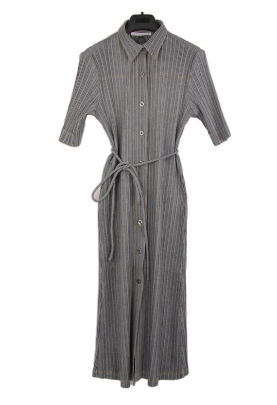 Adolfo Dominguez Pleated Gray Midi Shirt Dress, S… - image 2