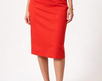 Celine Vintage Red Cotton Pencil Skirt, Women's Size L, Made in France