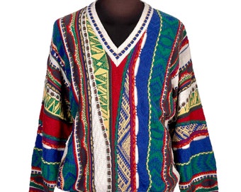 Cesare 90's Cosby Style Multicolor Cotton Sweater, Men's L