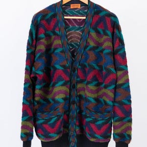 Missoni Vintage Multicolor Mohair Wool Cardigan, Men&#39;s Size XL