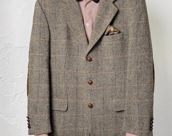 Harris Tweed x Mario Barutti Light Brown Wool Windowpane Men's Blazer 38R EU 48