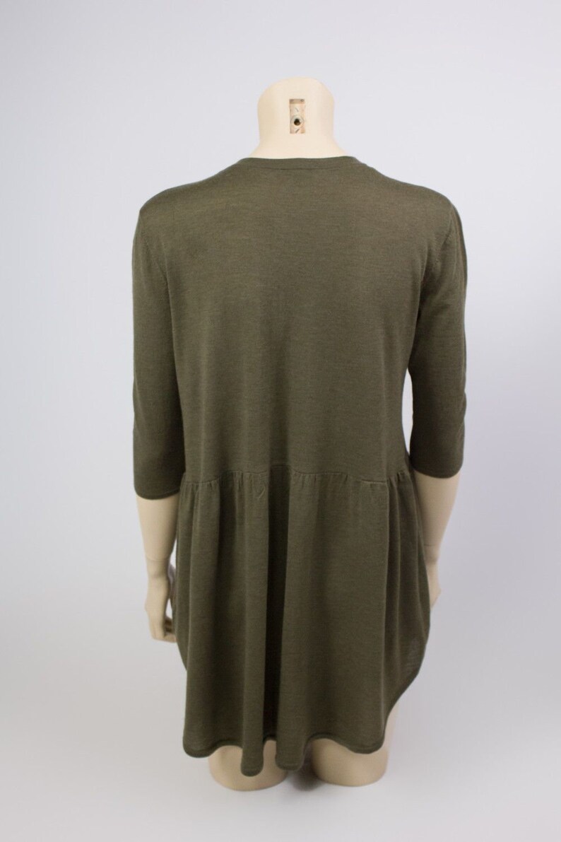 COS Thin Merino Wool Khaki Green Loose Tunic Dress Size XS image 3