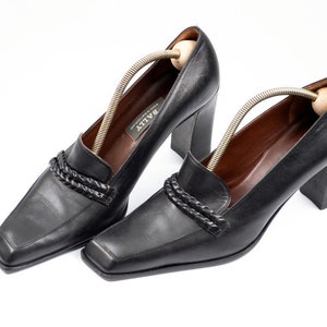 Bally Swiss Made Black Leather Angled Square Toe Pumps, US 9/ UK 6.5