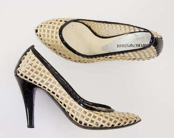 EMPORIO ARMANI Beige Silk Satin Basket Weave Woven Pumps US 7.5