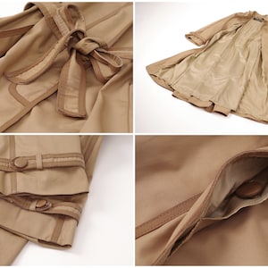 Louis Feraud Vintage Khaki Brown Trench Coat w/ Leather Details, Women's M imagem 7