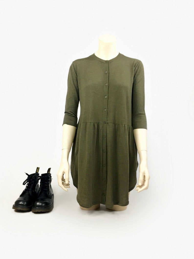 COS Thin Merino Wool Khaki Green Loose Tunic Dress Size XS image 1