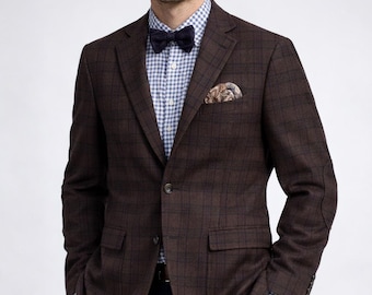 Vintage CESARE ATTOLINI Brown & Blue Plaid Cashmere Sport Coat