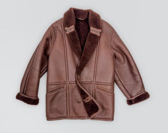 Brown Chunky Shearling Coat With Shawl Neck – Men's Size S