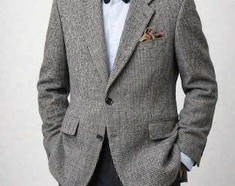 Harris Tweed Vintage Gray Wool Blazer, SIZE EU 27, US 44S