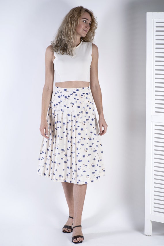 Vintage Linen Blend Floral Pleated Midi Skirt, EU… - image 3