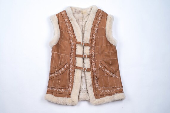 Brown Woman's Shearling Sheepskin Patchwork Vest