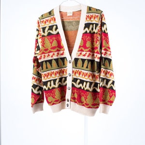 Vintage Women's V-Neck Jacquard Knit Cardigan, Size L image 2