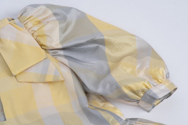 Vintage Fancy Silk Taffeta Balloon Sleeve Puff Dress, Size L image 10