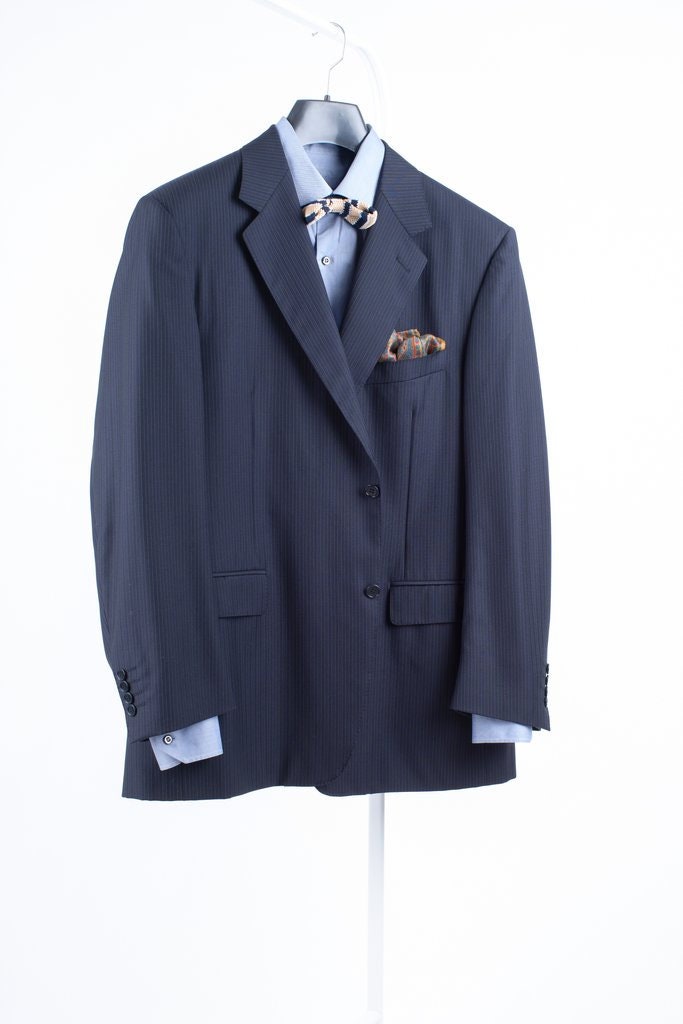 light blue striped blazer