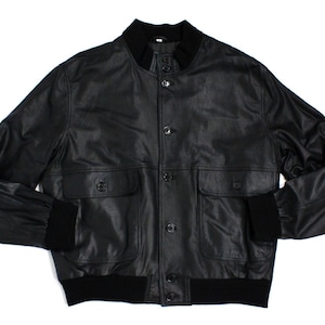 Nouvelle haute qualité Soup Soft Goat Leather Men’s Utility Style Black Bomber Jacket, SIZE XXL